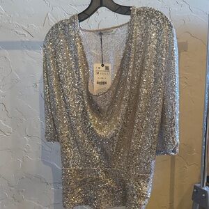 Zara Silver Sequin Blouse